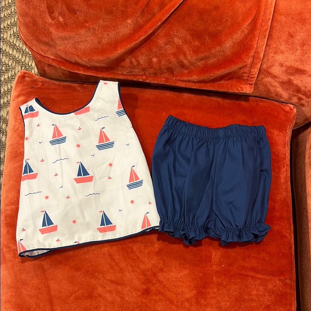 Sailboat Print Top and Navy Shorts Set